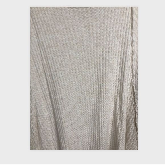 Free People Waffle Knit Thermal Cream Long Sleeve Dress with Raw Edges - Picture 4 of 4